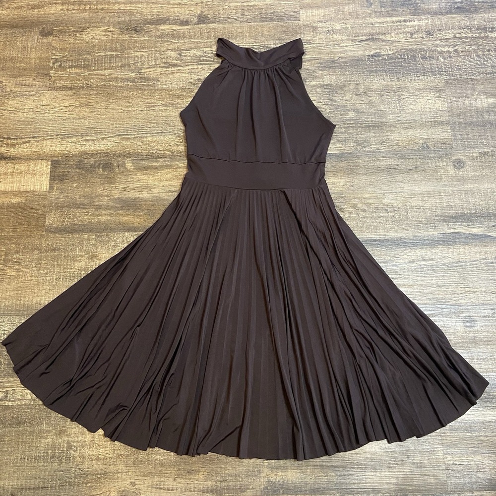 Soprano Brown Pleated/Swish‎ Halter Dress Soft Romantic Capsule Wardrobe Small